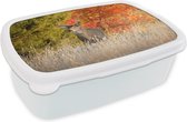 Broodtrommel Wit - Lunchbox - Brooddoos - Hert - Gewei - Bos - 18x12x6 cm - Volwassenen