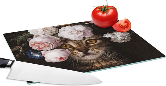 Foto: Glazen snijplank 28x20 kat bloemen dierenkop snijplanken glas