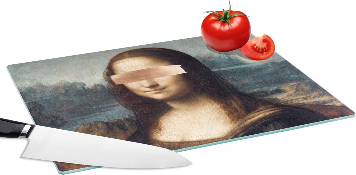 Glazen Snijplank - 39x28 - Mona Lisa - Leonardo da Vinci - Rosegoud - Snijplanken Glas