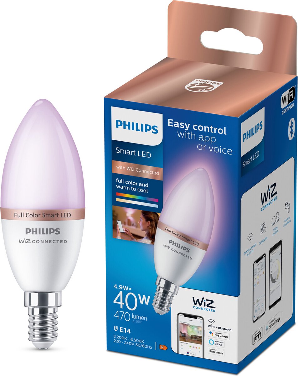 Philips LED Philips smart led kaarslamp - slimme led-verlichting - gekleurd en wit licht - e14 - 40w - mat - wi-fi