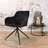 DS4U® armstoel Romy - stoel - velvet - velours - draaibaar - fluweel - zwart - zwart metaal