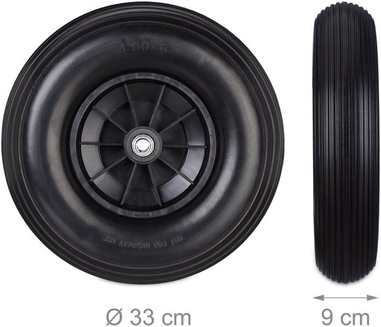 Relaxdays kruiwagenwiel 4.00-6 - rubber - kunststof velg - anti-lek - 3 adapters - 100 kg - zwart van Relaxdays — afbeelding 2