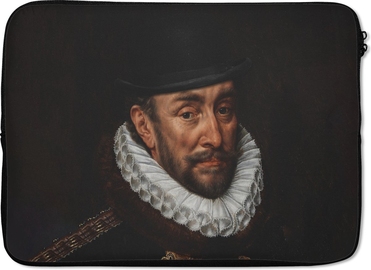Laptophoes 14 inch - Willem van Oranje - Adriaen Thomasz - Laptop sleeve - Binnenmaat 33x23 cm - Zwarte achterkant