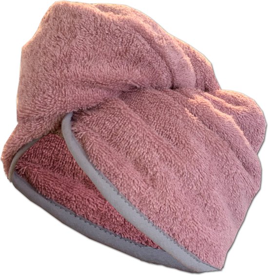 HOMELEVEL Badstof tulband haar tulband met elastiek voor kinderen gemaakt van 100% katoen, absorberend, stabiele hold - Aantal 1 - Oud roze