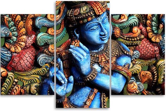 Trend24 - Canvas Schilderij - Boeddha - Drieluik - Oosters - Blauw