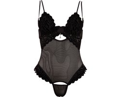 Zwarte String body met afneembare cups en kruis