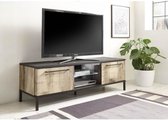 Tv-meubel 2 deuren - Zwart / Vintage hout - L 156 x D 51 x H 50 cm - MANTOVA