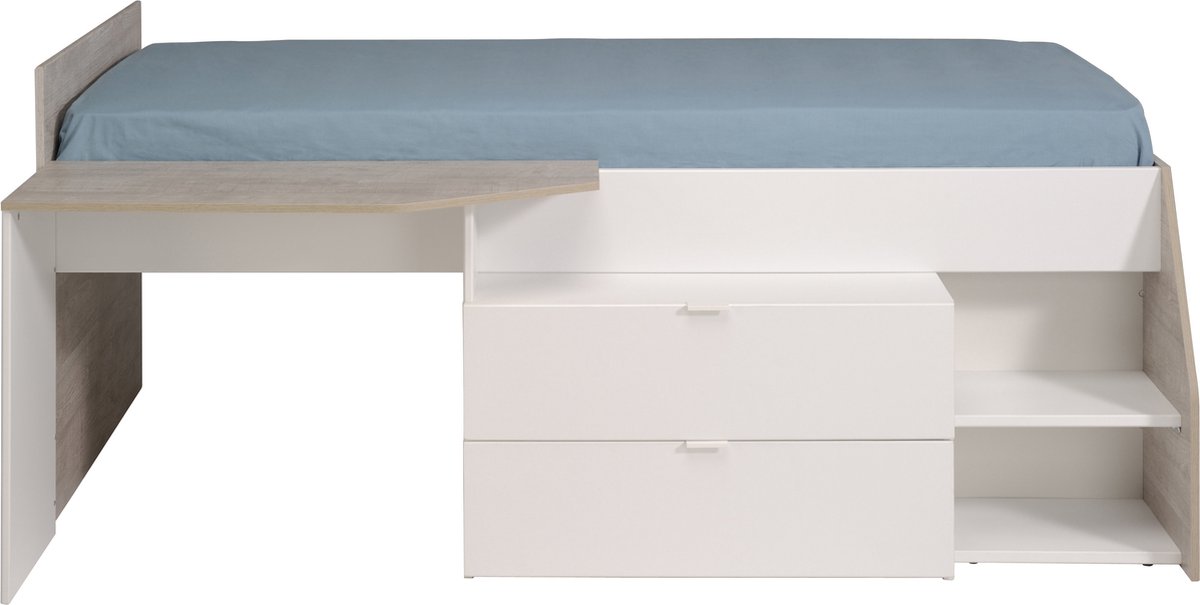 Parisot Kajuitbed Milky Wit/Grijseik met Lattenbodem 90x200