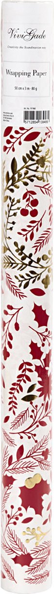 Inpakpapier. goud. rood. wit. kerstbomen. B: 50 cm. 80 gr. 3 mtr - 1 rol