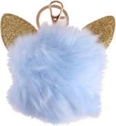 fluffy sleutelhanger met kattenoren blauw 8 cm