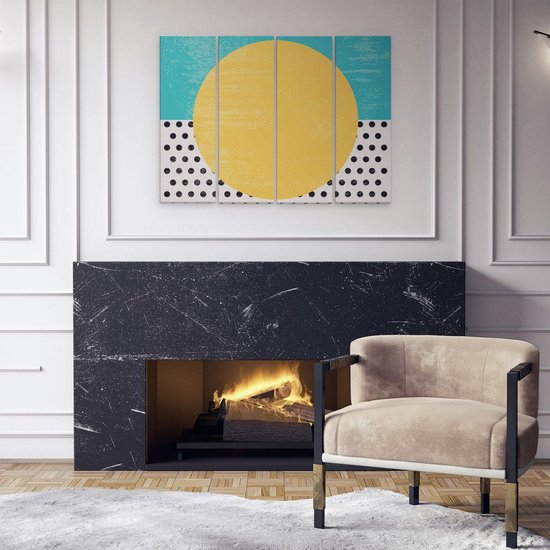 Artaza - Quadriptyque de peinture sur toile - Art abstrait - Soleil avec des points noirs - 80x60 - Photo sur toile - Impression sur toile