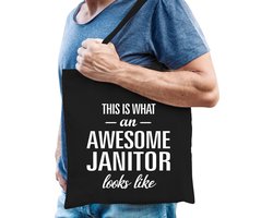 Awesome janitor / geweldige congierge cadeau tas zwart voor dames en heren - kado / verjaardag / beroep cadeau tas