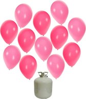 50x Helium ballonnen 27 cm roze/licht roze + helium tank/cilinder - Meisje geboorte versiering - Babyshower
