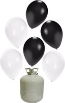 20x Helium ballonnen 27 cm zwart/wit + helium tank/cilinder - Thema versiering