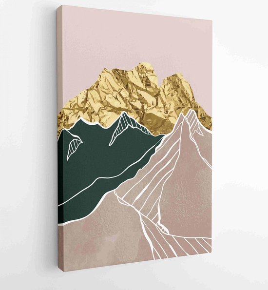 Canvas schilderij - Luxury Gold Mountain wall art vector set. Earth tones landscapes backgrounds set with moon and sun. 4 -    – 1871656357 - 50*40 Vertical