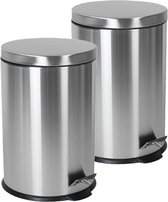 2x stuks RVS prullenbakken/pedaalemmers met 3 liter inhoud - badkamer/toilet/keuken - Zilver
