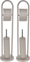 2x stuks toiletborstels met toiletrolhouder taupe metaal 80 cm - Badkameraccessoires/benodigdheden - Toiletaccessoires/benodigdheden - Wc-borstels/toiletborstels - Toiletrolhouders