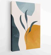 Canvas schilderij - Earth tone background foliage line art drawing with abstract shape and watercolor 4 -    – 1919347646 - 80*60 Vertical