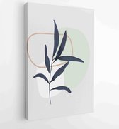 Canvas schilderij - Earth tone background foliage line art drawing with abstract shape and watercolor 3 -    – 1919347655 - 50*40 Vertical