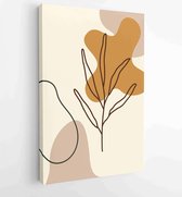Canvas schilderij - Earth tone background foliage line art drawing with abstract shape and watercolor 2 -    – 1921715384 - 40-30 Vertical