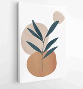 Canvas schilderij - Earth tone background foliage line art drawing with abstract shape 3 -    – 1928942360 - 40-30 Vertical