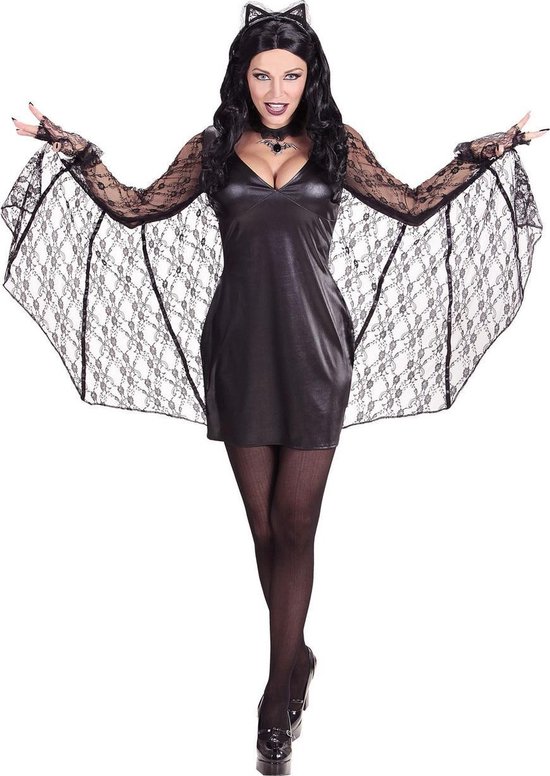 Widmann - Vleermuis Kostuum - Vleermuis Vrouw Sexy Cave Kostuum - Zwart - Small - Halloween - Verkleedkleding