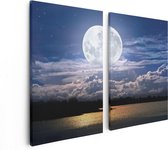 Artaza Canvas Schilderij Tweeluik Volle Maan bij het Water - 80x60 - Foto Op Canvas - Canvas Print