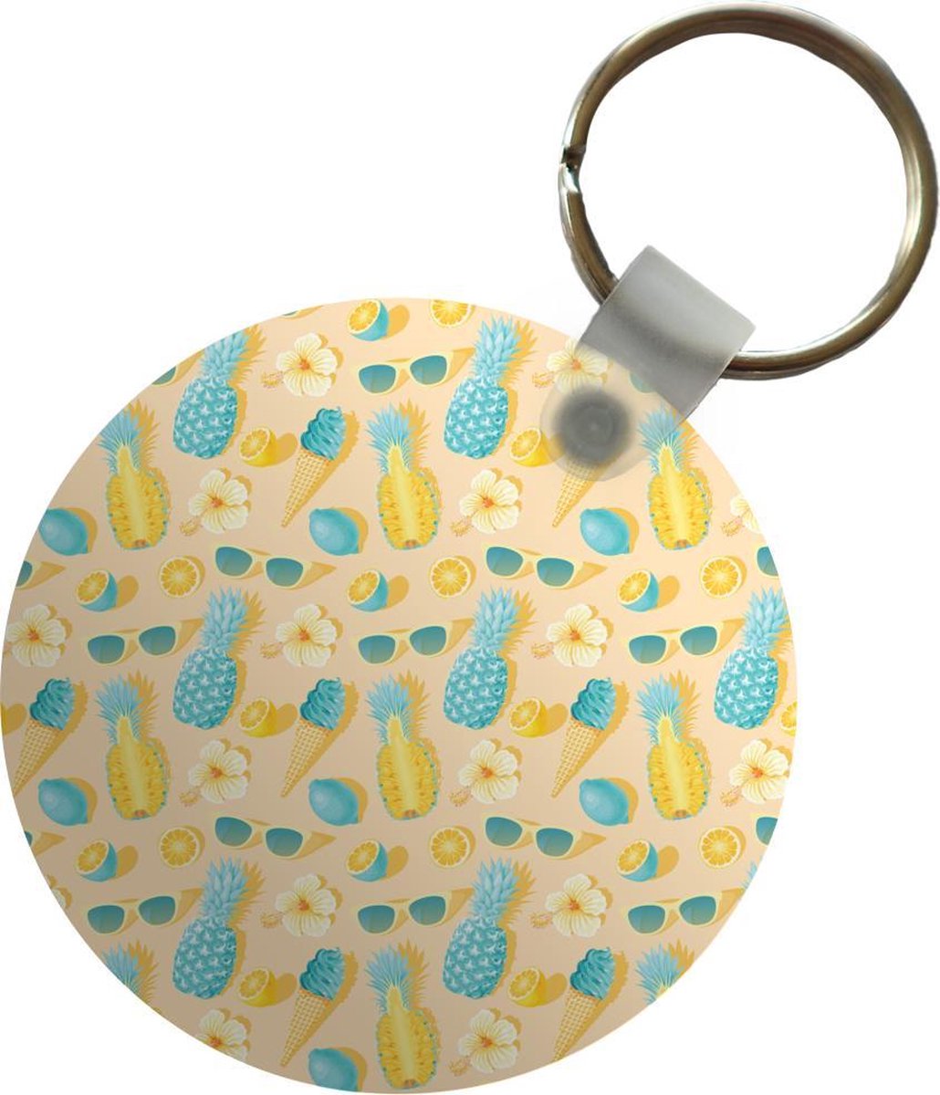 Sleutelhanger - Zomer - Patroon - Ananas - Plastic - Rond - Uitdeelcadeautjes
