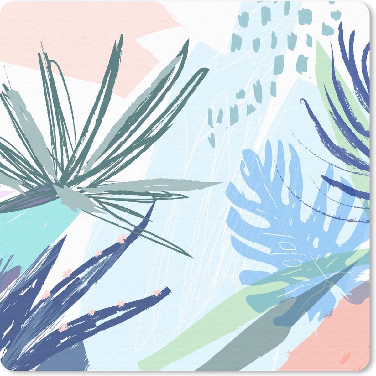 Muismat 30x30 cm - Mousepad Zomer - Tropisch - Blauw - Plant - Muismatten