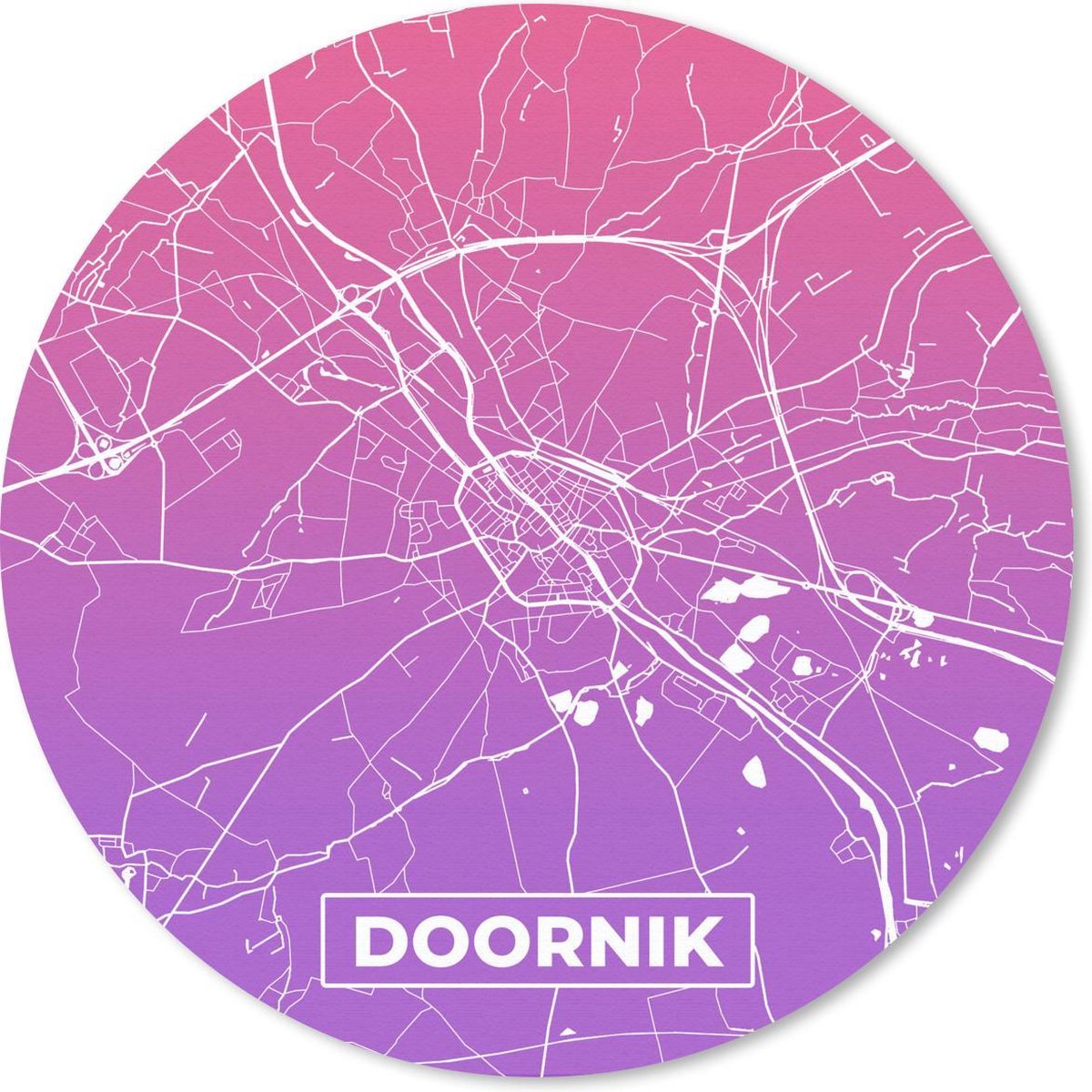 Muismat rond 40x40 cm - Mousepad Stadskaart - Doornik - België - Paars - Ronde muismatten