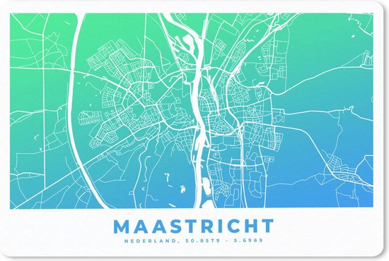 Muismat - Mousepad - Stadskaart - Maastricht - Blauw Groen - 27x18 cm - Muismatten
