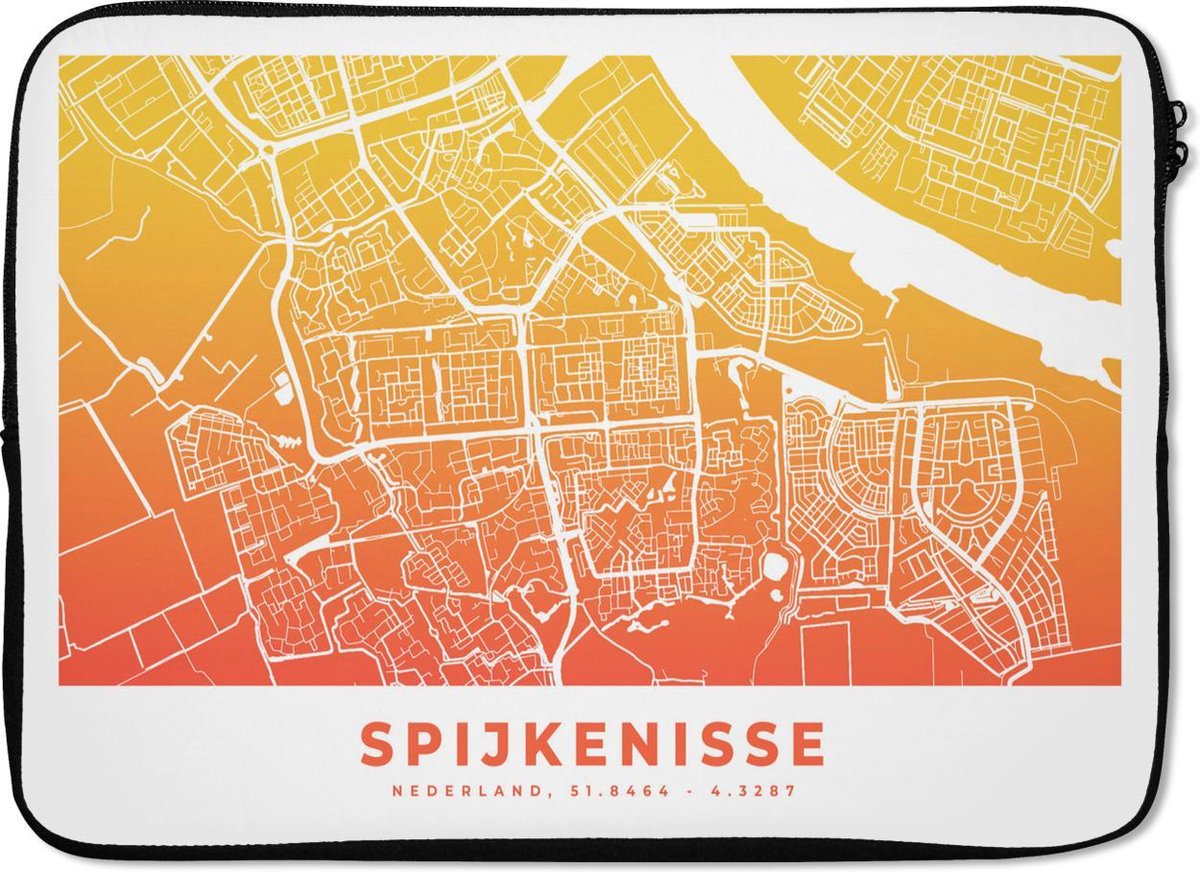 Laptophoes 13 inch - Stadskaart - Spijkenisse - Nederland - Geel - Laptop sleeve - Binnenmaat 32x22,5 cm - Zwarte achterkant