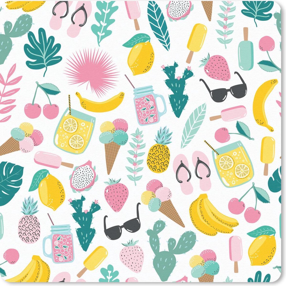 Muismat 30x30 cm - Mousepad Zomer - Elementen - Patroon - Muismatten