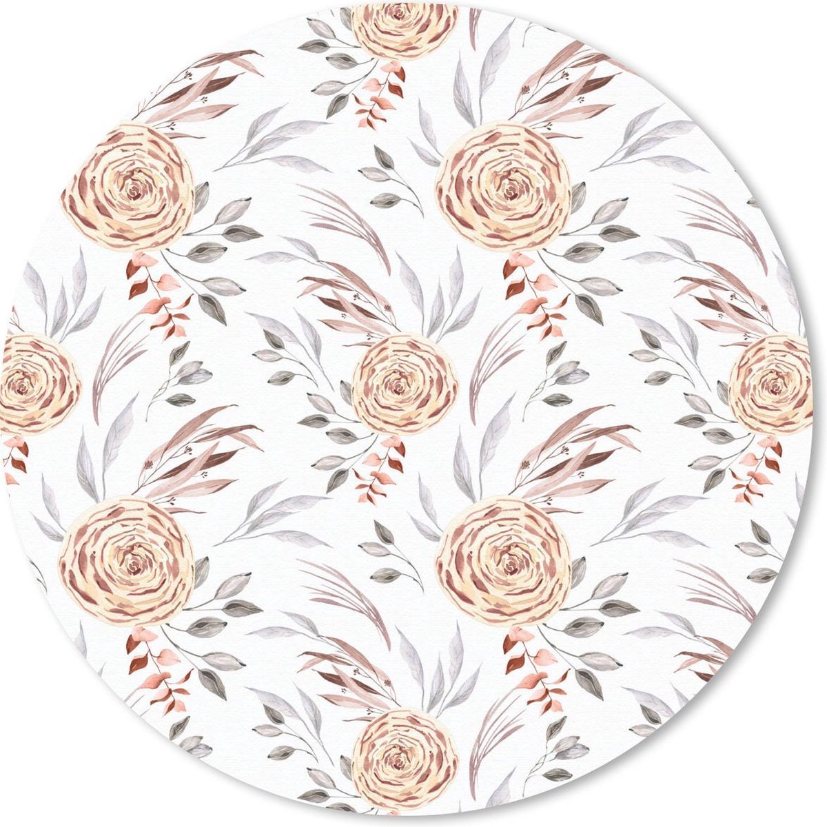 Muismat rond 30x30 cm - Mousepad Rozen - Goud - Bladeren - Ronde muismatten