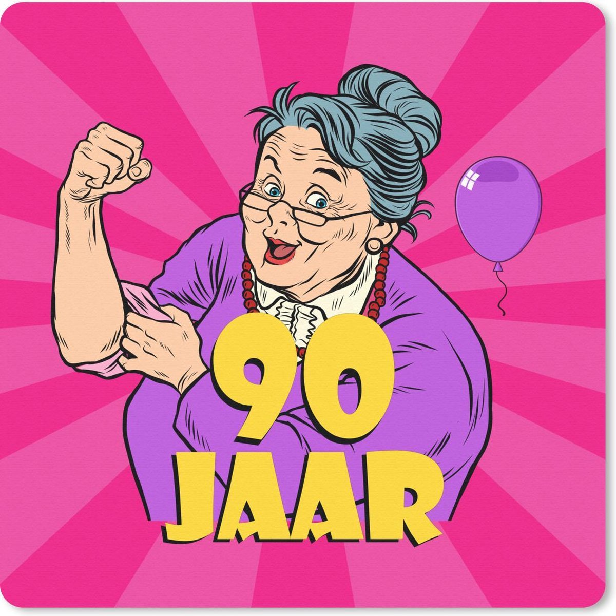 Muismat 30x30 cm - Mousepad Verjaardag - 90 Jaar - Vrouw - Muismatten