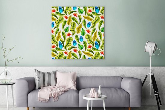 Canvas Schilderij Bloemen - Jungle - Bladeren - 90x90 cm - Wanddecoratie
