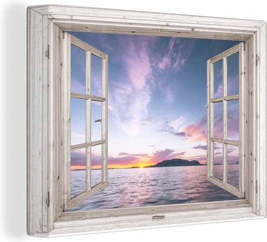 Toile Peinture Transparente - Île - Mer - 160x120 cm - Décoration murale XXL