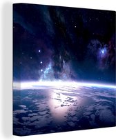 Toile Peinture Terre - Etoiles - Espace - 90x90 cm - Décoration murale