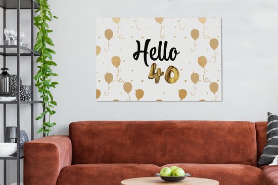 Canvas schilderij 140x90 cm - Wanddecoratie Ballonnen - 40 jaar - Goud - Muurdecoratie woonkamer - Slaapkamer decoratie - Kamer accessoires - Schilderijen op canvas
