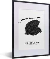 Fotolijst incl. Poster - Friesland - Kaart - Zwart - Wit - 30x40 cm - Posterlijst