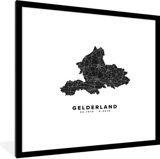 Affiche avec cadre Gueldre - Pays- Nederland - Carte - Zwart - 40x40 cm
