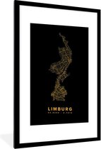 Affiche avec cadre Limbourg - Carte routière Pays- Nederland - Noir et or - 60x90 cm