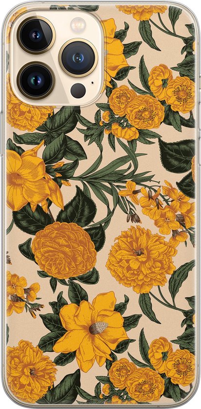 Coque souple pour iPhone 13 Pro Max motif floral rétro jaune