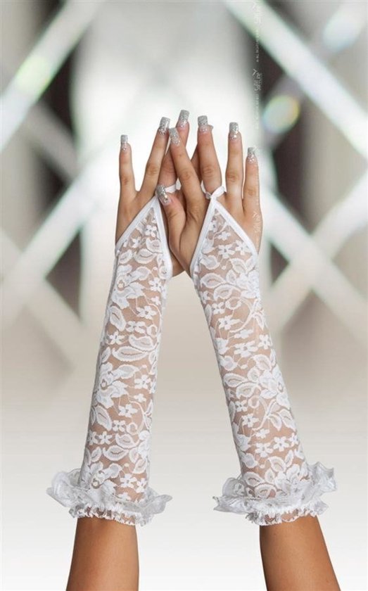 SoftLine elegante kanten lange handschoenen – Wit One size | bol.com