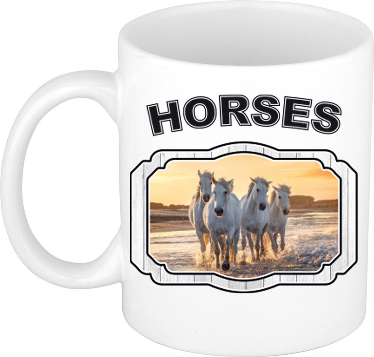 Dieren liefhebber wit paard mok 300 ml - kerramiek - cadeau beker / mok paarden liefhebber