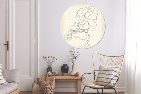 Carte des lignes des Nederland Cercle mural aluminium - ⌀ 120 cm - peinture ronde - impression photo sur aluminium / dibond / cercle mural / cercle vivant / cercle de jardin (décoration murale)