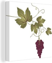 Canvas Schilderij Een illustratie van een tros druiven aan een wijnstok - 90x90 cm - Wanddecoratie