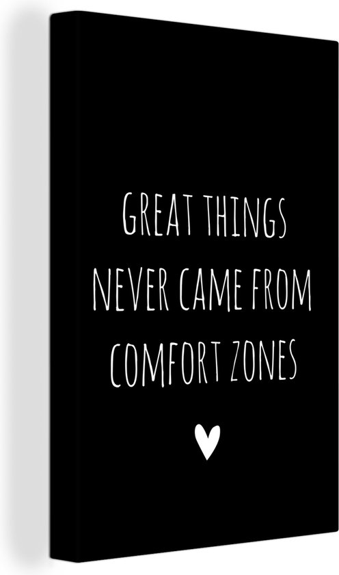 Tableau sur toile Citation anglaise De grandes choses ne sont jamais venues des zones de confort sur fond noir - 120x180 cm - Décoration murale XXL