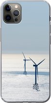 Geschikt voor iPhone 13 Pro Max hoesje - Noordzee - Windmolen - Zon - Siliconen Telefoonhoesje