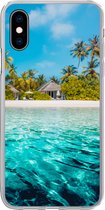 Geschikt voor iPhone X hoesje - Strand - Palmbomen - Zee - Siliconen Telefoonhoesje